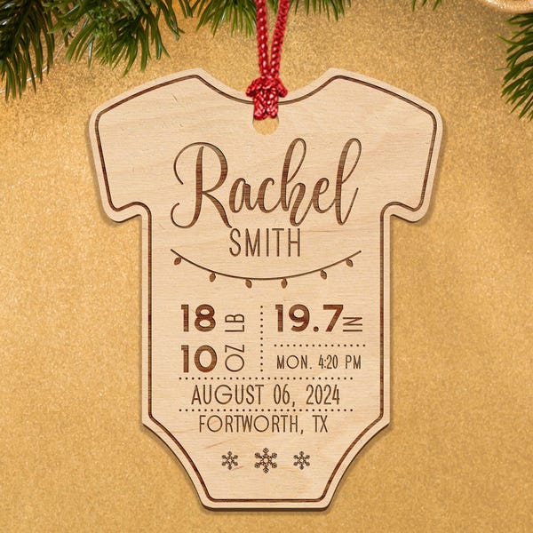 Baby's First Christmas Ornament 2025, Personalized Birth Stats, Baby Announcement, Newborn, New Baby Gift, Laser Engraved First Baby Gift