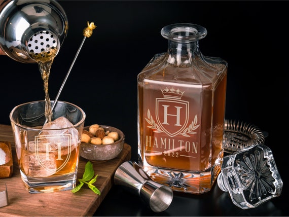 Whiskey Decanter Set, Dad Birthday Gift, Personalized Gift for Men, Wedding Gift for Couples, Anniversary Gift, Scotch Decanter w/ Glasses