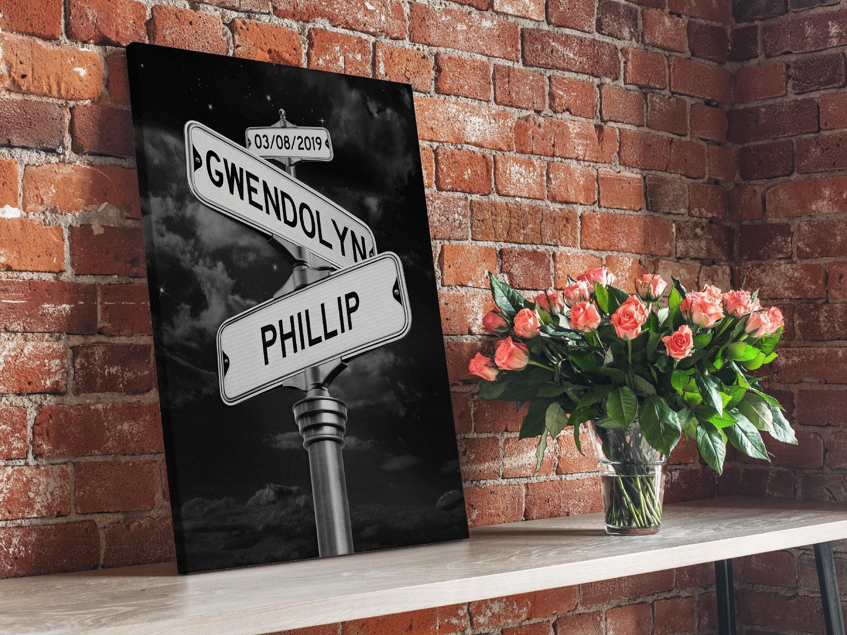 Strret Sign Photo Cards Personalized Canvas Vintage Street Sign for Couples, Valentines Gifts ...