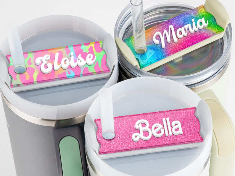 Stanley Name Tag Glitter, Personalized Name Plate for Stanley Tumblers, Customized Acrylic Name Plate for Stanley Lids, Gift for Her, Mom image 1