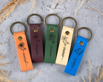 Personalized Birth Flower Keychain, Mothers Day Gift, Anniversary Gift for Her Keychain for Women Gift for Girlfriend Birth Flower Gift