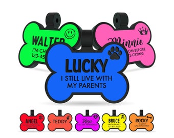 Silent Dog Tag, Rubber Dog Tag, Personalized Dog ID Tags, Engraved Silicone Dog Tag, Pet ID Tag, Double Sided, Soundless Bone Shaped Tags