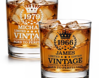 Vintage Aged To Perfection Limited Edition Whiskey Glass, Personalized Vintage Rock Glass Gifts for Men, 60th Birthday Whiskey Glass