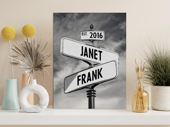 Personalized Canvas Vintage Street Sign, Gifts for Her, Custom Name and Date Street Sign Canvas Print, Anniversary Gifts for Him Couple Gift