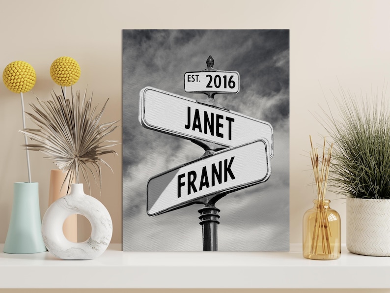 Personalized Canvas Vintage Street Sign For Couples, Custom Name and Date Street Sign Canvas Print Anniversary Gifts for Him, Christmas Gift