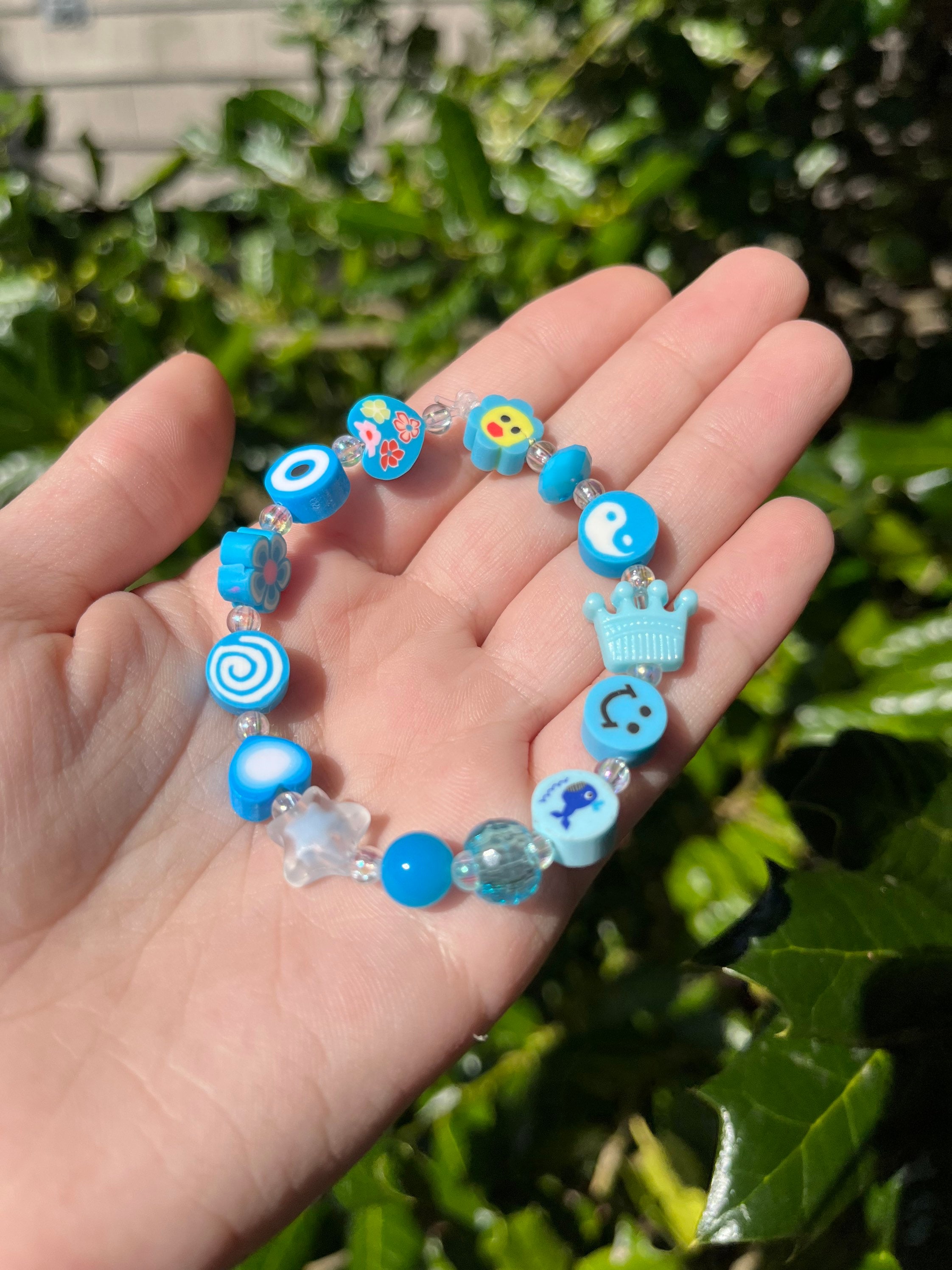 Blue Y2K Bracelet with Iridescent Spacer Beads