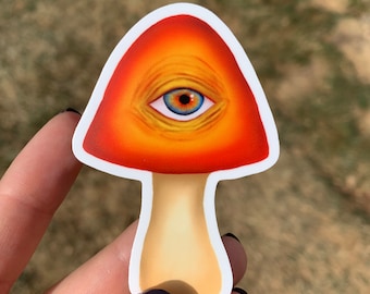 Trippy Pilz mit Auge Vinyl Sticker – Regular/Matte oder Holographic