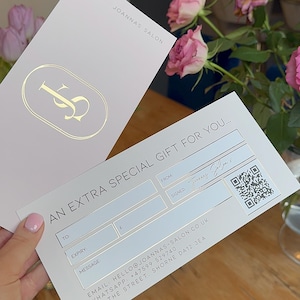 Custom Branded Gold or Silver foil Gift Vouchers for beauty businesses, training academies - Nails | Lashes | Hair | Salons | Aesthetics