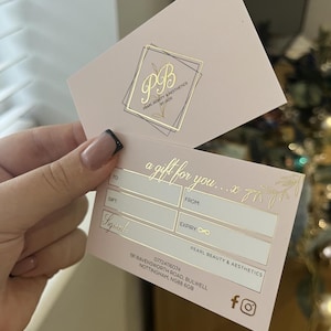 Gold or silver foil gift cards for beauty businesses | aesthetics | hair | nails | lashes | pmu