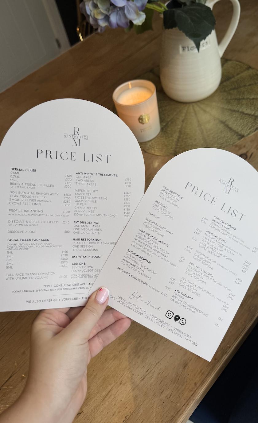 Textured Menus Custom Arch Textured Treatment Menus: Branded Beauty Salon Flyers ...