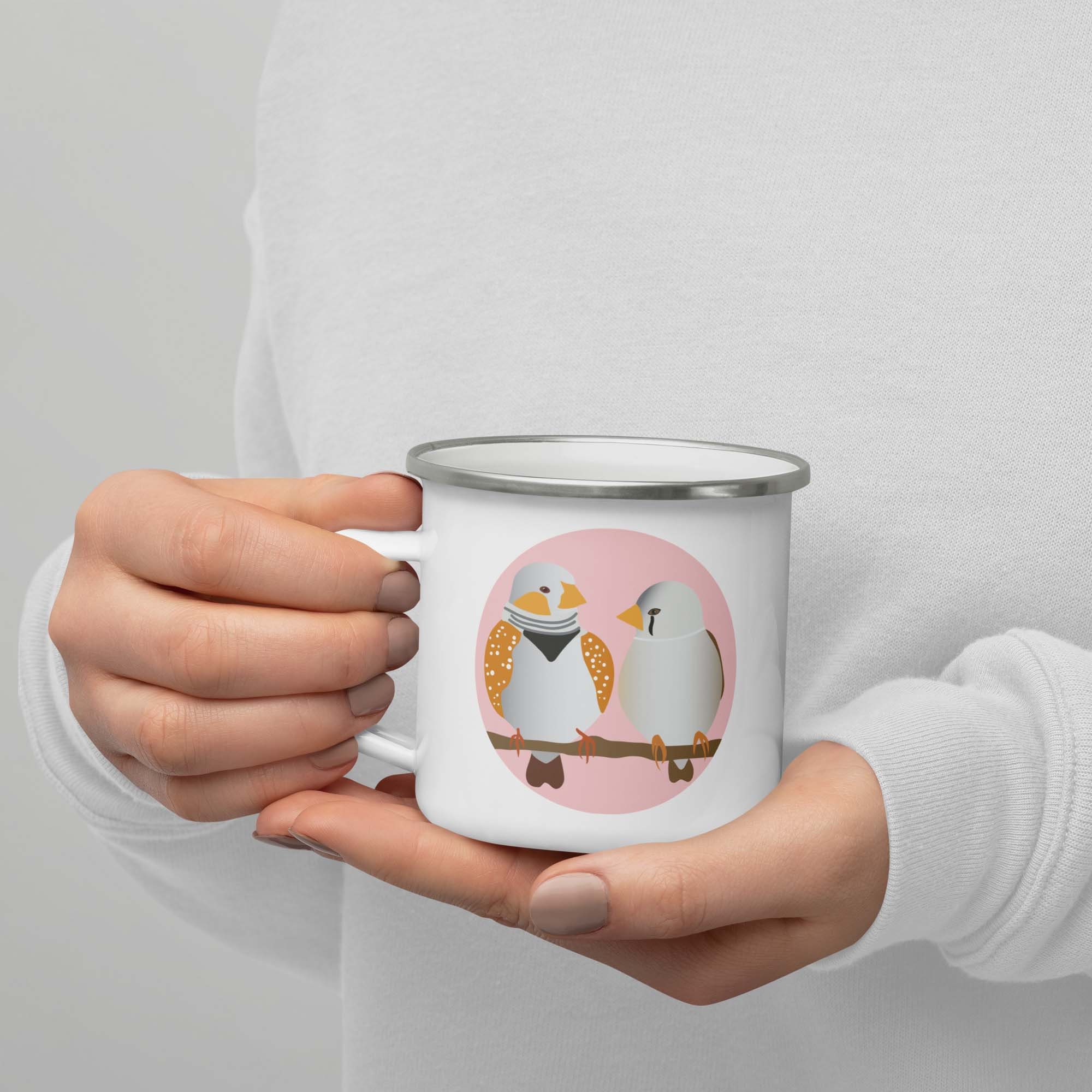 Idée Cadeau Pour Elle, Mariage, Mug Émaillé Coloré avec Oiseau Camping, Tasse à Café ou Thé Randonné