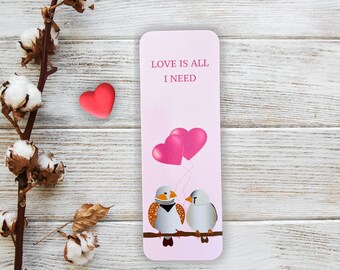 Marque-pages Saint Valentin avec un couple d'oiseaux amoureux pour célébrer l’amour à deux, pour lecteurs lectrices passionnés, idée cadeau