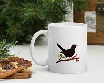 Mug les oiseaux de mon jardin, 325ml, merle noir, idée cadeau originale