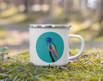 Mug émaillé coloré Le Magnifique avec un colibri pour les randonnées ou les voyages 350ml, idée cadeau, mariage,Saint Valentin