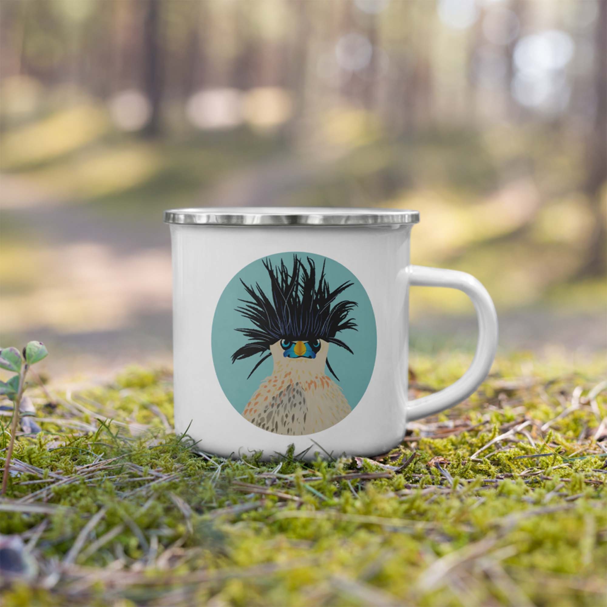 Idée Cadeau Pour Elle, Lui, Mug Émaillé Coloré avec Oiseau Camping, Tasse Randonnée ou Voyage 350Ml,