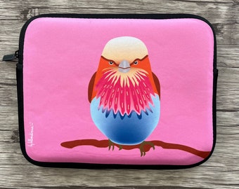 Housse pour tablette ou iPad avec un oiseau amusant Boule de Plumes, couleurs vives, intérieur molletonné, dessin fait main