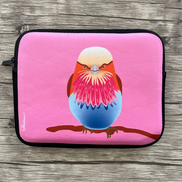 Housse pour tablette ou iPad avec un oiseau amusant Boule de Plumes, couleurs vives, intérieur molletonné, dessin fait main