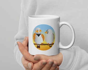 Mug avec un couple d'oiseaux amoureux, couleurs pastel, finition brillante, cadeau idéal pour elle ou lui, pour les amoureux