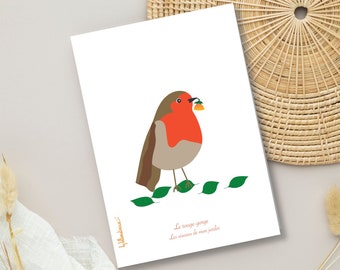 Carte double avec un adorable rouge-gorge, intérieur vierge, pour les amoureux des oiseaux et de la nature