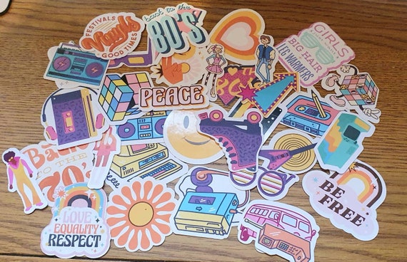 Pk of 10 Random 1970s 80s Retro Stickers Decals in Matt or Gloss
