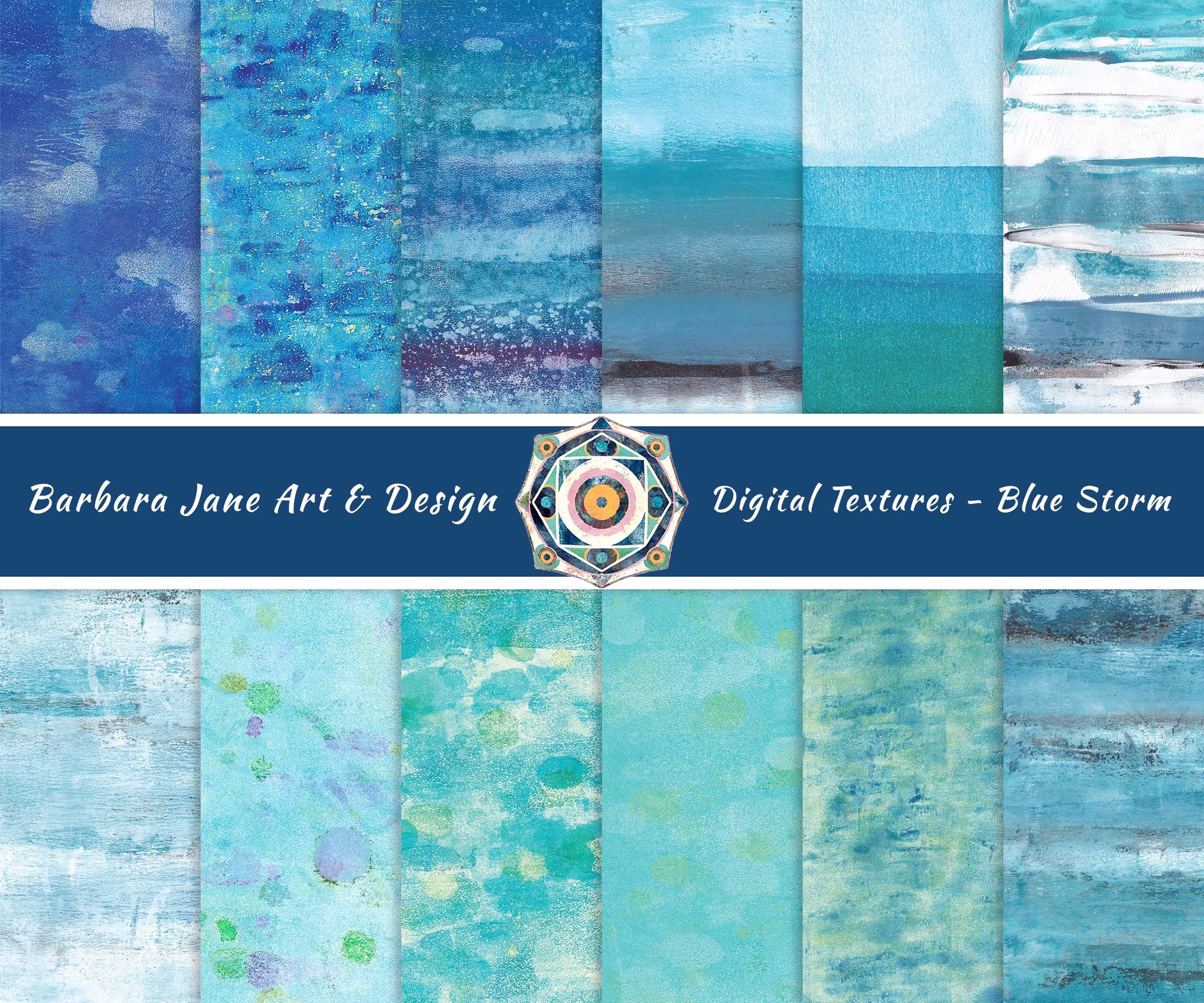 12 Digital Textures-  Blue Storm Printable Collage Papers, Scrapbooking Ephemera Instant Download, Turquise Teal Art Journal backgrounds