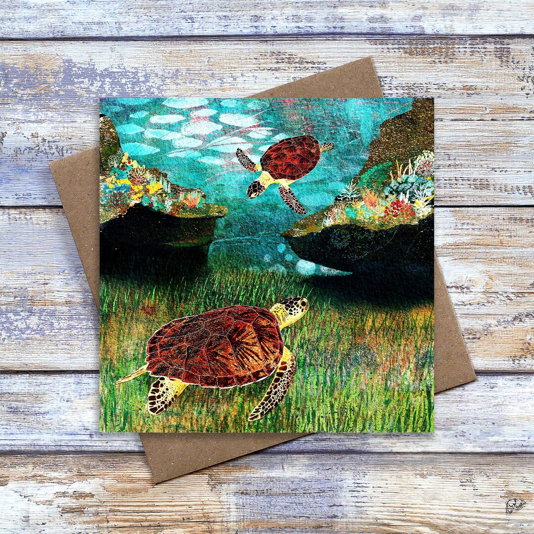 Sea Turtle Greetings Card: Coral Reef Ocean Art, Blank Inside - Etsy