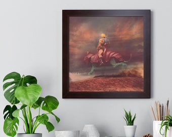 He-Man and Battle Cat, Framed Horizontal Poster, Home & Living, Wall Decor, Wall Hangings