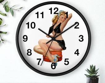 40s Pin-Up Girl, Wall Clock, 40s Nostalgia, 40s Gift, Wall Decor, Home & Living