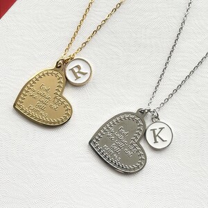 Custom Christian Heart Necklace Engraved with Psalm 46:5 and Initial Letter, Holiday and Celebration Gift - Silver or Gold