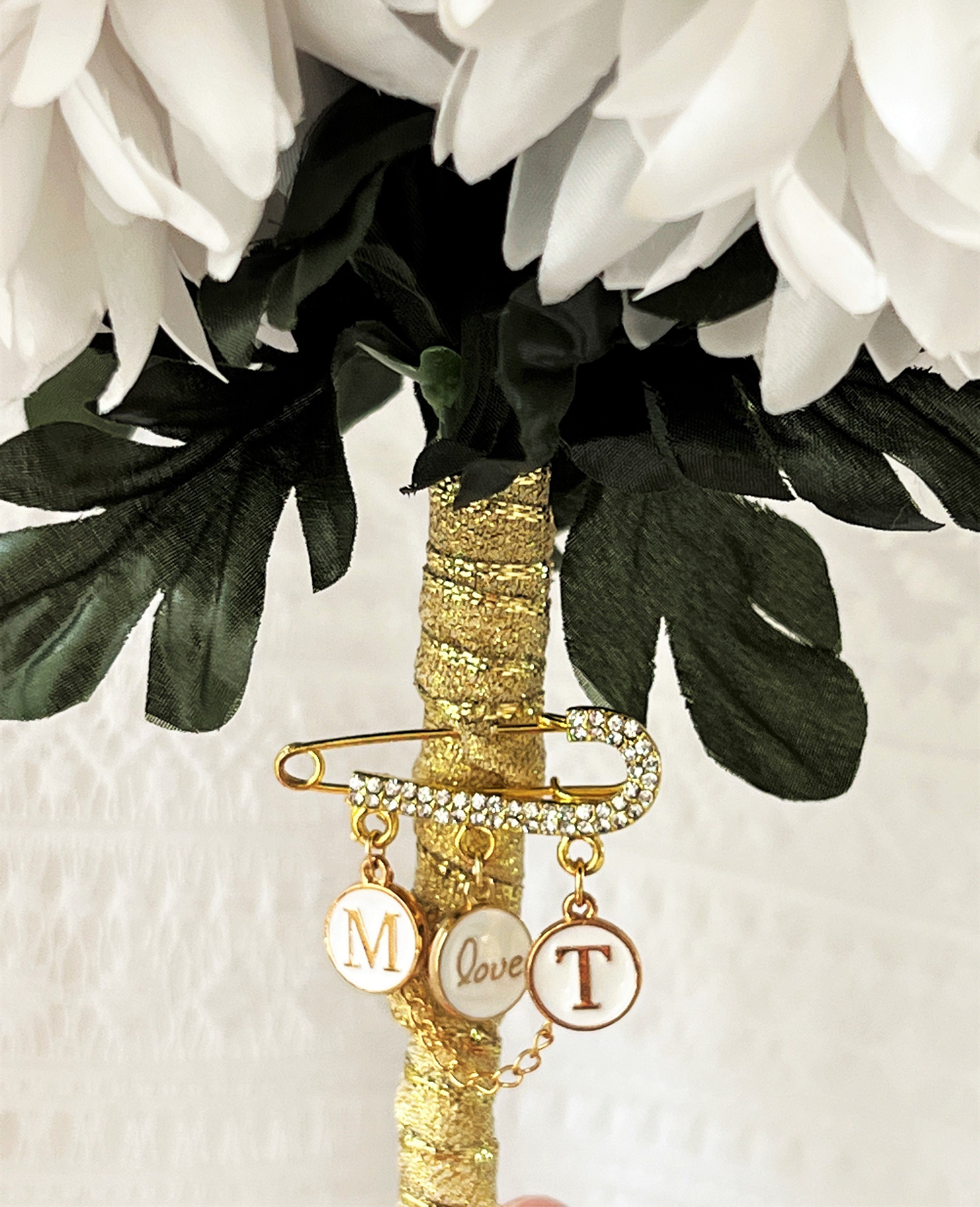 Gold Rhinestone Initial Brooch
