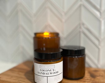 4 oz Soy Wax Non-Toxic Candle in Amber Apothecary Jar, Multiple Fragrances