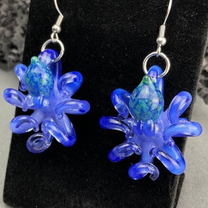 Octopus Earrings | Glass Octopus Jewelry Statement Earrings | Handblown Glass Kraken Earrings with UV Eyes