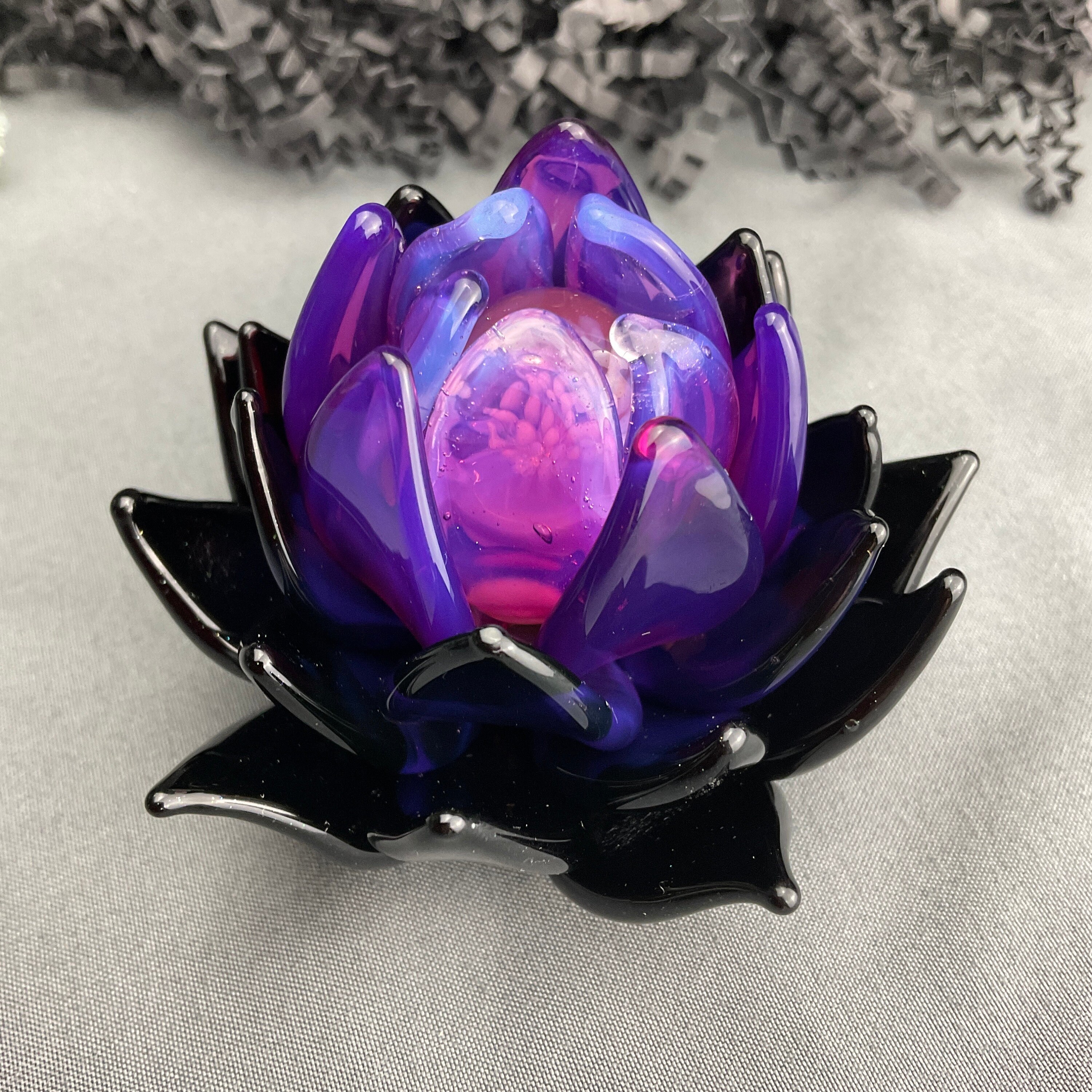 Blown Glass Lotus Flower Sculpture - Handmade Japanese Inspired