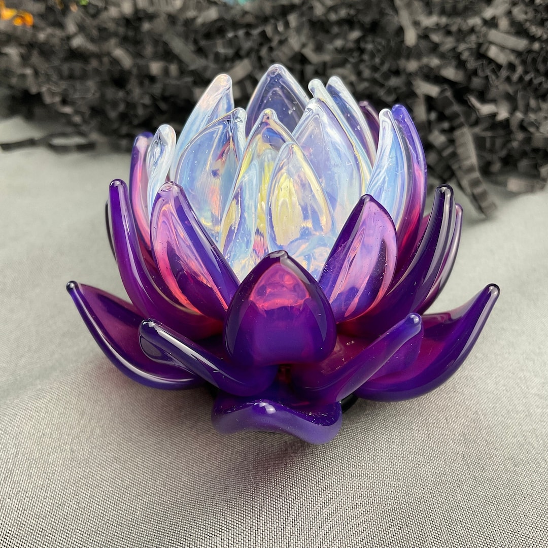 Blown Glass Lotus Flower Sculpture Handmade Japanese Inspired Art for