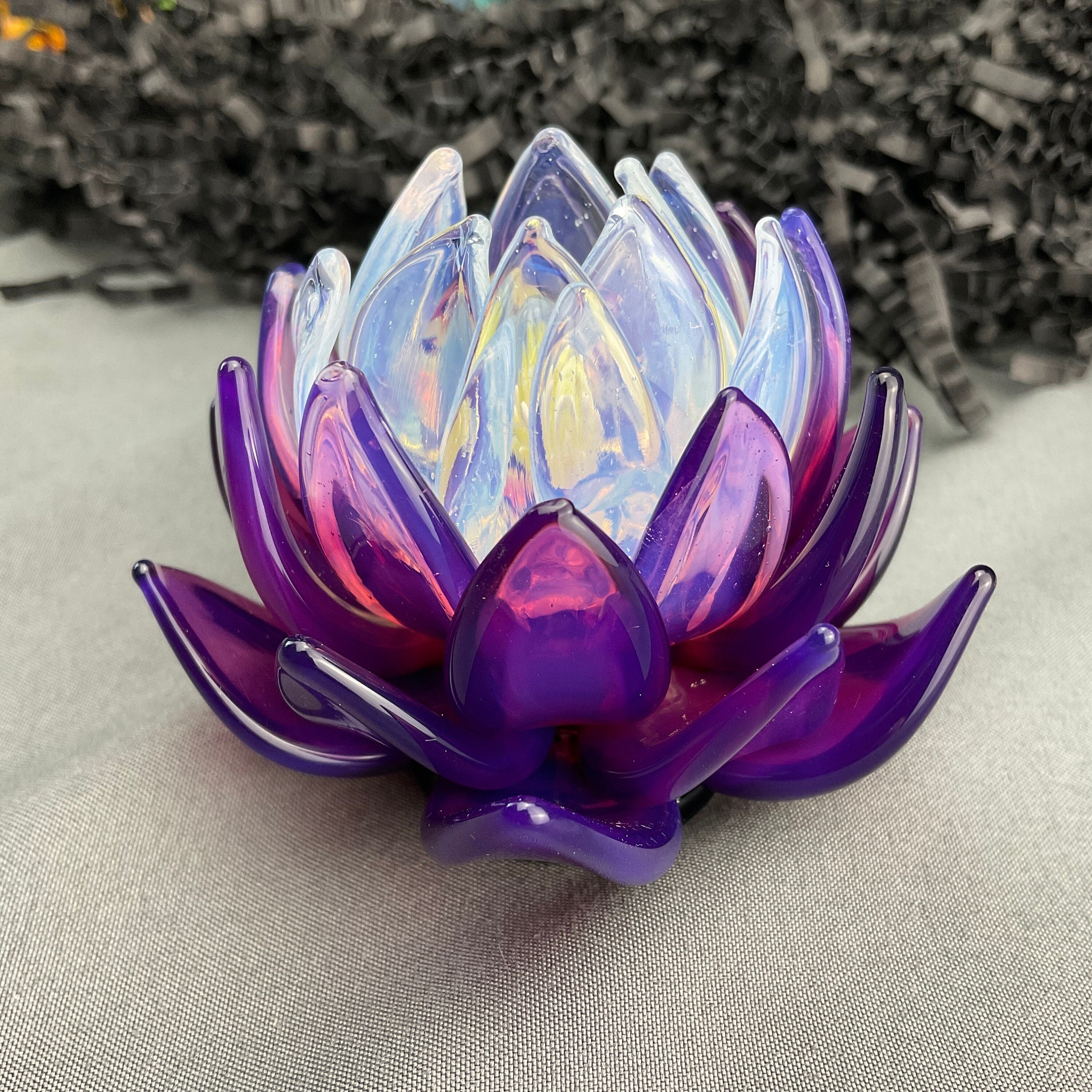 Blown Glass Lotus Flower Sculpture - Handmade Japanese Inspired