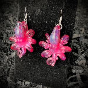 Glass Octopus Earrings | Octopus Jewelry Statement Earrings | Handblown Glass Kraken Earrings with UV Eyes