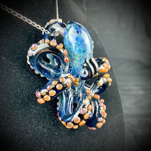 Octopus Necklace | Kraken | Blown Glass | Sea Glass Jewelry Statement Necklace | Ocean Necklace | Handblown Glass Kraken Pendant