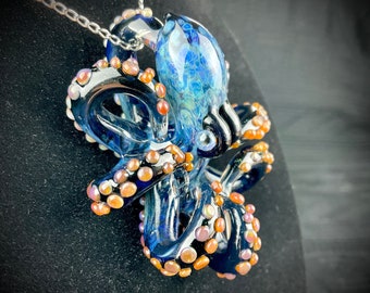 Octopus Necklace | Kraken | Blown Glass | Sea Glass Jewelry Statement Necklace | Ocean Necklace | Handblown Glass Kraken Pendant