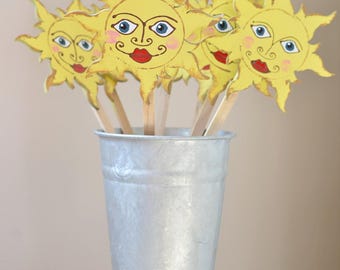 Palo per piante a forma di sole dipinto a mano: stravagante decorazione da giardino