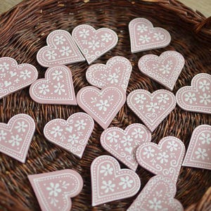 Romantic wood pink and white magnets, floral refrigerator magnets, wedding magnets, heart magnets, gift for guest, personalized magnet