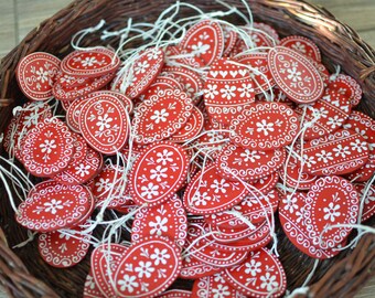 Hand-Painted Red Wooden Easter Egg Ornament, Farmhouse Spring Decor