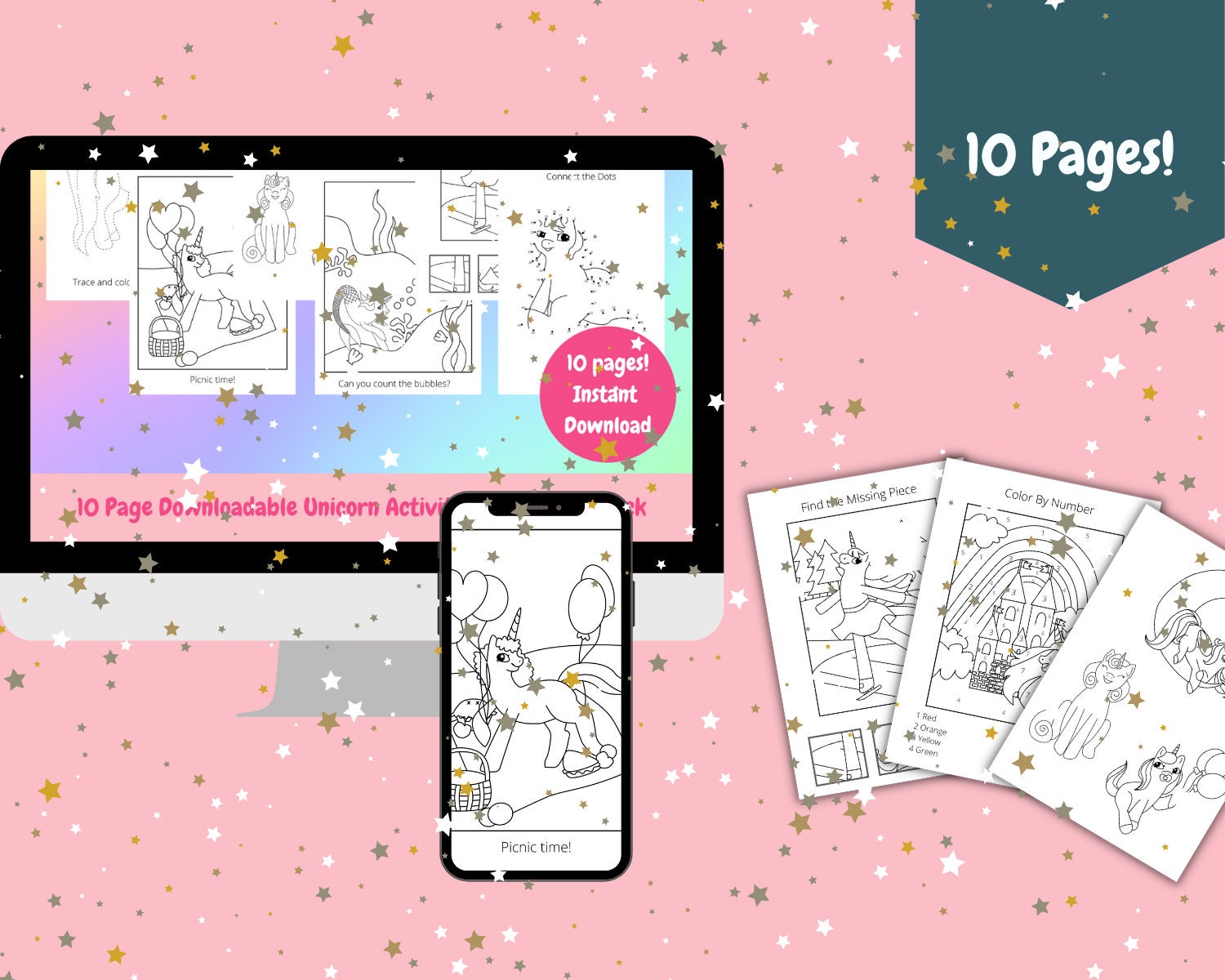 Unicorn Coloring and Activity Book, Printable PDF, Quiet Activities for ...