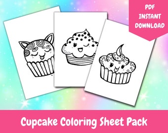 Cute Cupcake Coloring Pages for Kids, Quiet Activities for Toddlers, Birthday Party Favors for Girls, Preschool Printables, Coloring Book