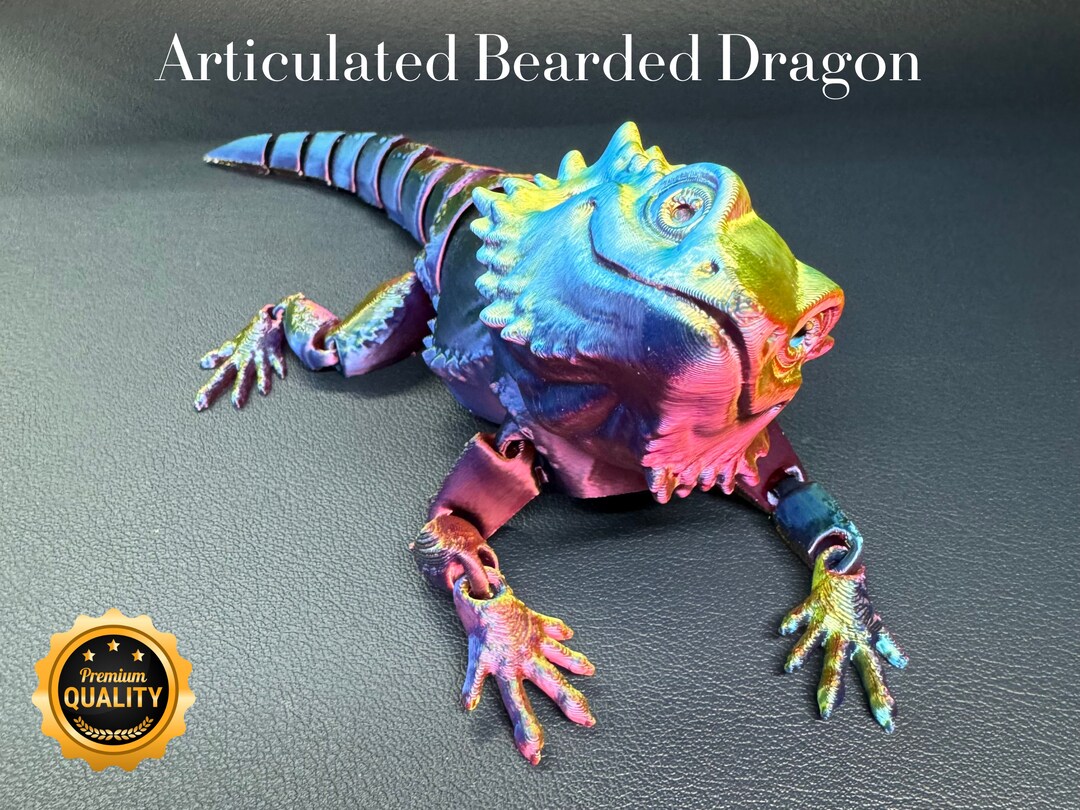 Articulated Bearded Dragon, 3D Printed Flexible Fidget Toy, Red/yellow ...