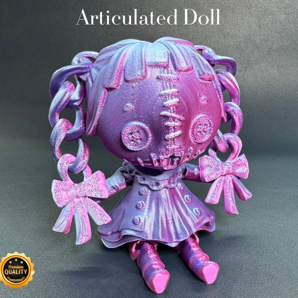Articulated Creepy Doll, 3D Printed Spooky Doll, Unique Gift, pink/blue colour
