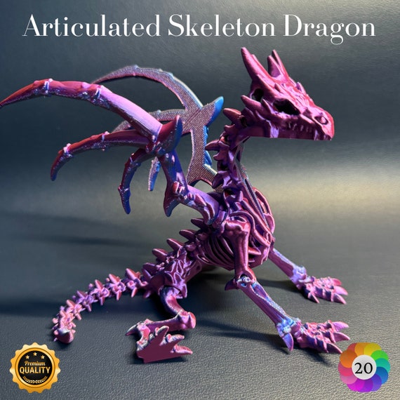 3d Printed Articulated Skeleton Dragon Flat Wings Skeleton Dragon Dragon With Wings Winged Dragon 20 Colours Gift Present Etsy