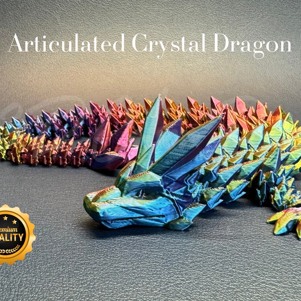 3D Printed Articulated Crystal Dragon and Egg, Flexible Fidget Toy, Anxiety Toy, Gift , Present, Red Yellow Blue tricolour