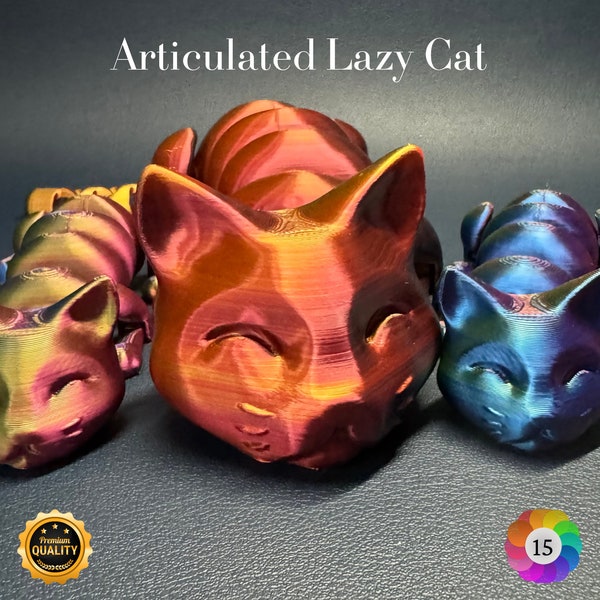 Articulated Lazy Cat, 3d Printed Fidget Desk Toy, Great Gift for Cat Lovers, 15 unique colours to choose