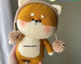 Shiba knitting pattern, knitting toy pattern, knitted animal pattern