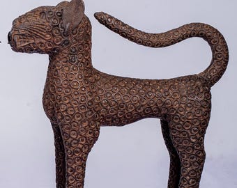 Exquisite Pair of Vintage Benin Bronze Leopard Sculptures - Royal West African Art